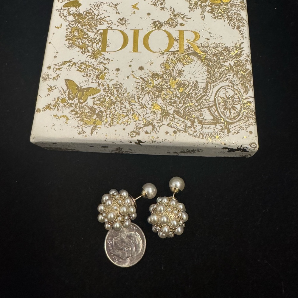 Dior Gold and Silver Crystal Earrings with Pearl Drops - Picture 2 of 8